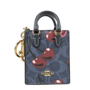 COACH Keychain North-South Mini Tote Signature CZ084 Blue PVC Leather Women's...